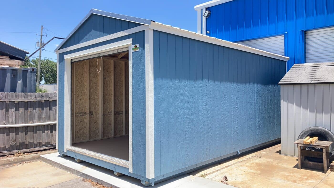 a blue 12x18 garage shed in florida