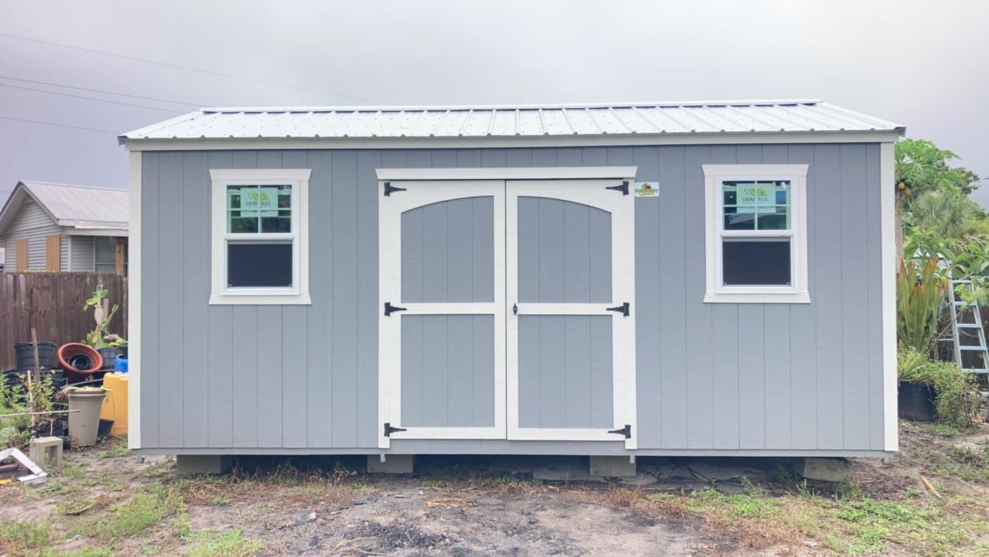 a white 12x20 storage shed in florida