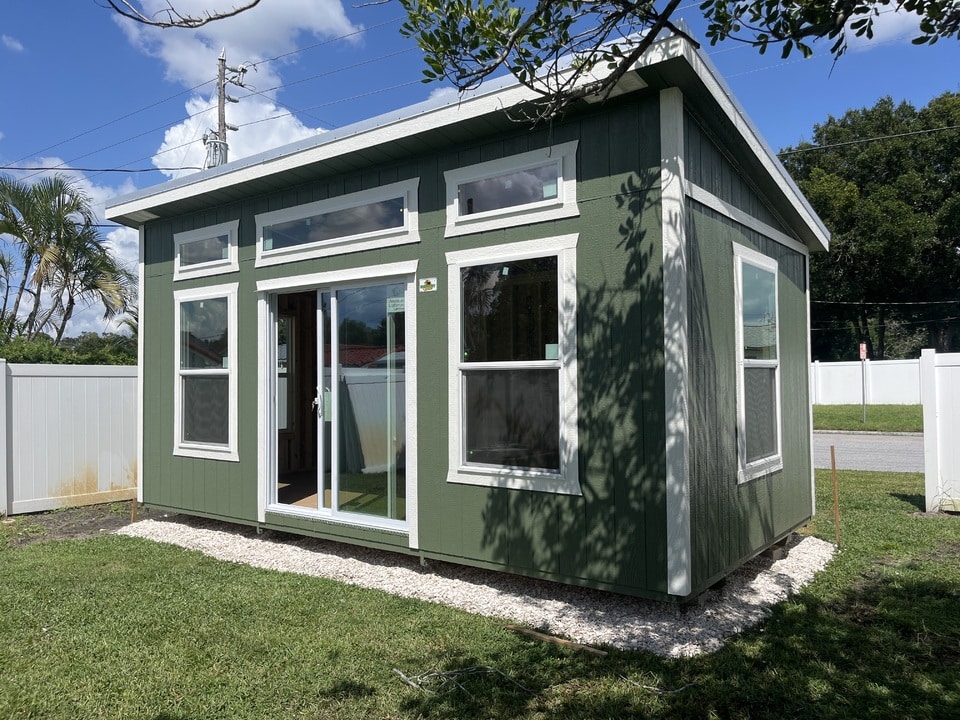 a green 12x24 studio shed in florida