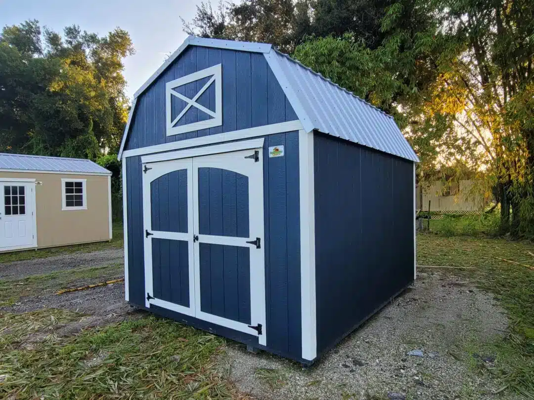 blue barn shed with white trim in labelle fl