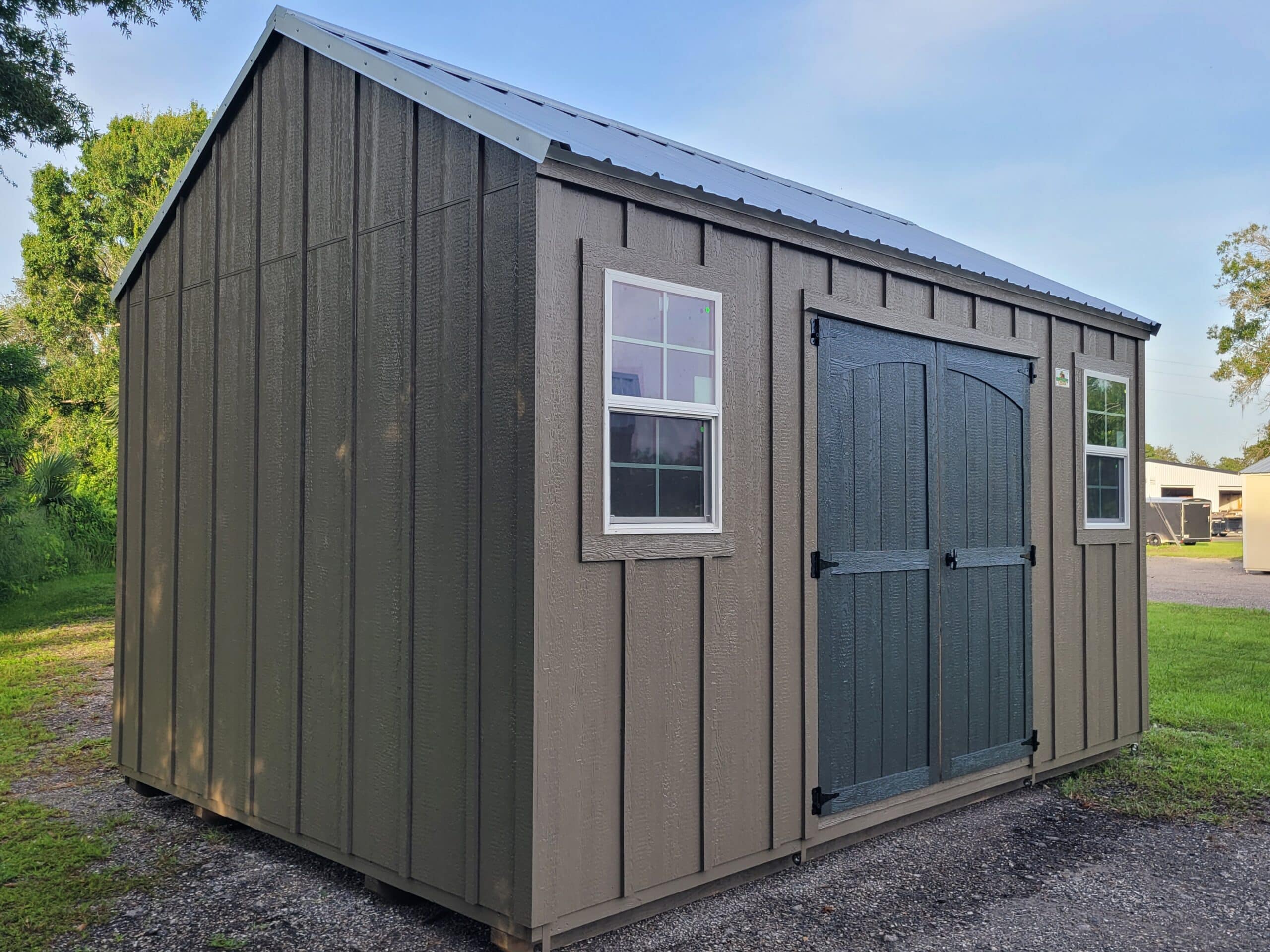 a grey storage shed in wesley chapel fl