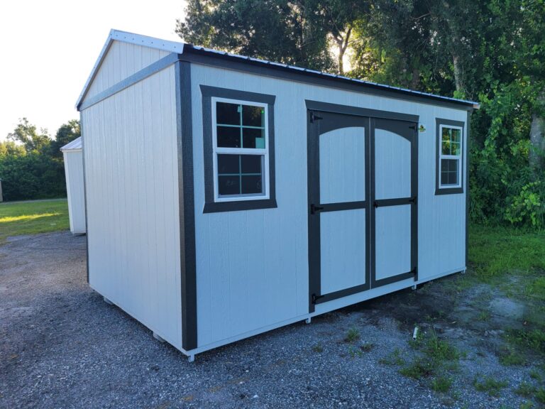 white gable shed with black trim in labelle fl